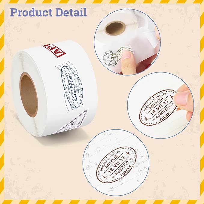 h1vojoxo passport stamps sticker rolls - 1000pcs decorative mini vintage travel country stickers for luggage 16 countries retro travel passport stamps stickers for adults laptops suitcases scrapbook
