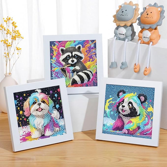 4 Pack Diamond Painting Kits for Beginners, 5D DIY Diamond Art Kit for Kid, Cute Animals Big Gem Art and Crafts, Easy Small Full Drill Painting Kits for Home Wall Decor 6" X 6"(4 Pack Adorable)