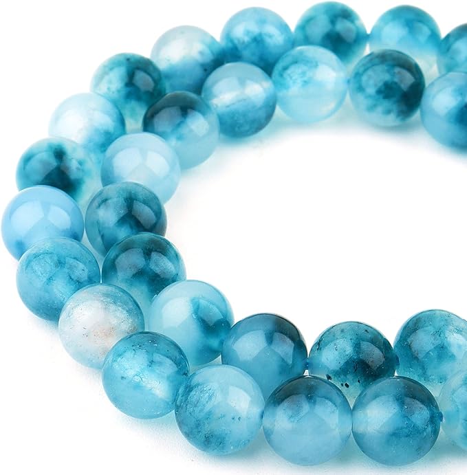 10mm Natural Stone Beads for Jewelry Making - Gemstone Round Loose Beads for Bracelets(35-38pcs, Blue Cloudy Jade)