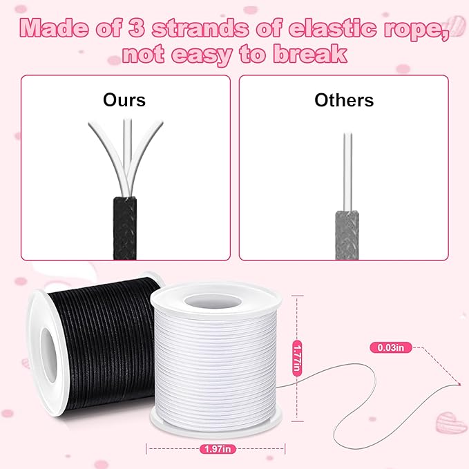 Stretchy String for Bracelets, Necklaces, Bead Stringing, Jewelry Making, Hair Braiding, and Crafts. Diameter: 1mm, Length: 660 Feet, White and Black for Adults & Students (4 Pieces)
