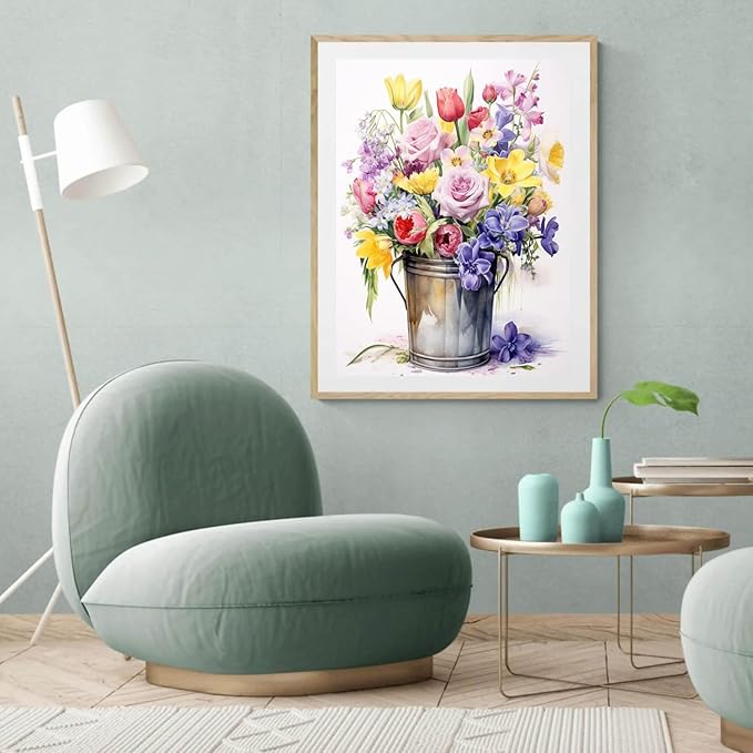 EIBEILI Diamond Painting Kits for Adults, Bucket Flowers Diamond Art for Beginner DIY Round 5D Paint by Diamonds Pictures Gem Full Drill Diamond Dots for Home Wall Decor Gifts 12x16inch
