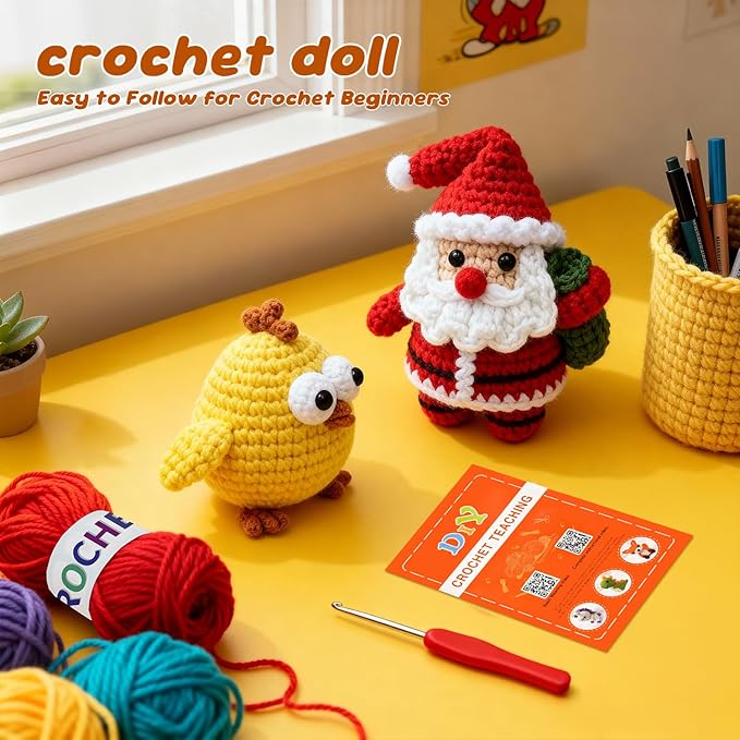 livikey 6pcs crochet kit for beginners - complete crochet set for adults & kids - woobles-style animal crochet kit with soft yarn and step-by-step video tutorials