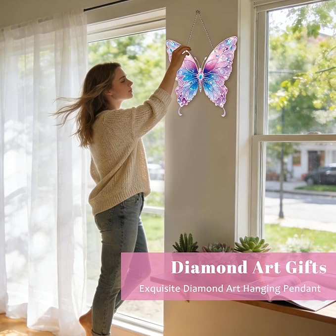 Roneenz Diamond Painting Kits Hanging Pendant, Butterfly Hanging Diamonds Art kit for Adults, Special Shaped DIY 5D Art Window Decor, Home Garden Room Decor Gifts for Women and Girls