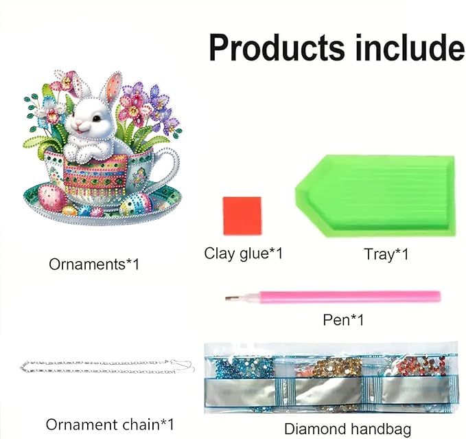 STGLCR Easter Egg Diamond Art Hanging Kit for Adult, DIY Acrylic Rabbit Diamonds Painting Ornament Pendant Board Kit Flower Diamond Painting Window Pendants Home Garden Wall Hanging Kits Ornament