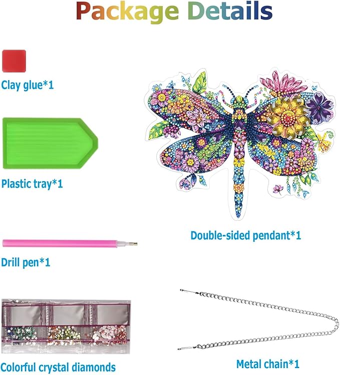Koikify Diamond Painting Hanging Ornament, Floral Dragonfly Diamond Art Pendant with Double-Sided Pattern DIY Crystal Rhinestone Craft for Home Decoration and Gifts