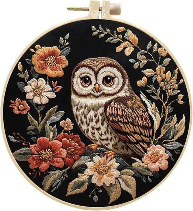 QBQBQ Owl Embroidery Kit - 8.2in, Owl Punch Needle Kit for Adults, Cross Stitch Kits for Beginners, Include Embroidery Cloth Bamboo Hoops and Step by Step Instructions, for Craft Lover Hand Stitch