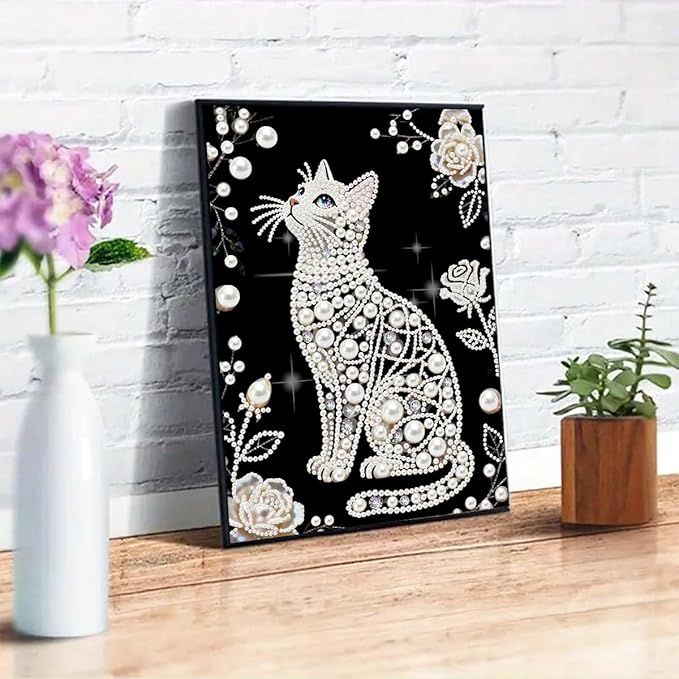 GEMFAMILY Cat Diamond Art Kits for Adults,DIY Animal Special Shaped Pearl Diamond Painting Kit for Beginners, 5D Diamond Painting Gem Art for Home Wall Decor 12 X 16 Inch