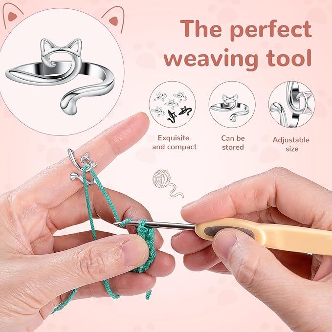 DTOFOOT 6pcs Knitting Crochet Loop Ring for Fingers Metal Open Yarn Guide Crochet Rings Adjustable Braided Faster Knitting Thimbles Holders Accessories for Crochet Mother Grandma Gifts with Box