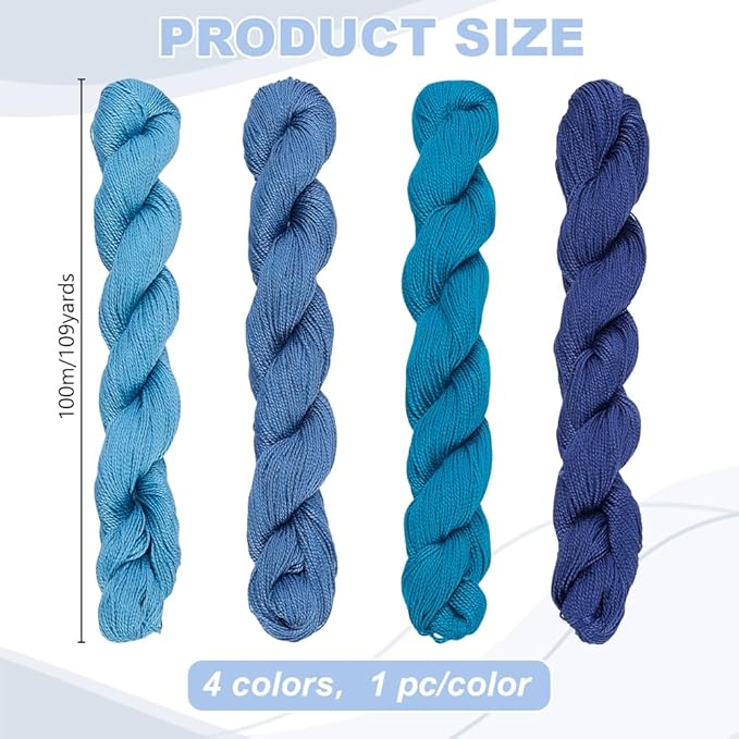 FREEBLOSS 4 Pcs Sashiko Thread Sashiko Skein 100M * 4 Colors Pure Cotton Embroidery Thread Japanese Sewing Threads Quilting & Embroidery Kit Supplies, Blue