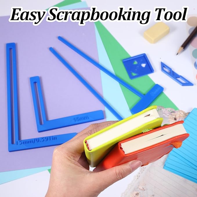ElevateTech 6Pcs Bookbinding Easy Scrapbooking Tool Bookbinding Kit with T‑Ruler Corner Miter Spine Spacer Divider for Starter Can Be Made Into Notebook Calender Junk Journal Handbook