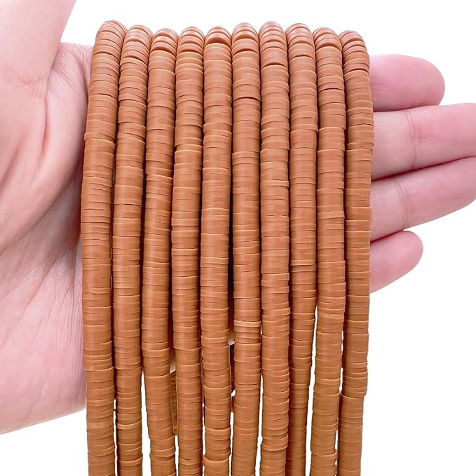 10 Strands Clay Bead, Heishi Beads for Bracelet Stack, Earth Tone Clay Beads for Adults, Flat Beads Kit for Friendship Bracelets, Neutral Beads Bracelet Making Kit(Terracotta)