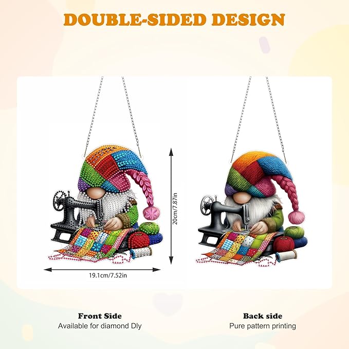 HEIBAGO Gnome Diamond Art Hanging Kits for Adults, 5D Special Shaped Crystal Diamond Painting Kit, DIY Pattern Window Pendant Gem Art Kit for Home Wall Decor 8.3 x 8.3 Inch