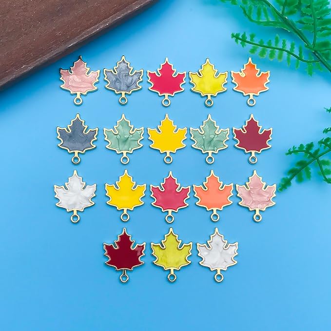 Youdiyla 54pcs Alloy enamel maple leaf set series Pendant Jewelry Making DIY Keychain Earrings Pendant Various Design Charms for Jewelry Making Bracelets Necklace (SN277)