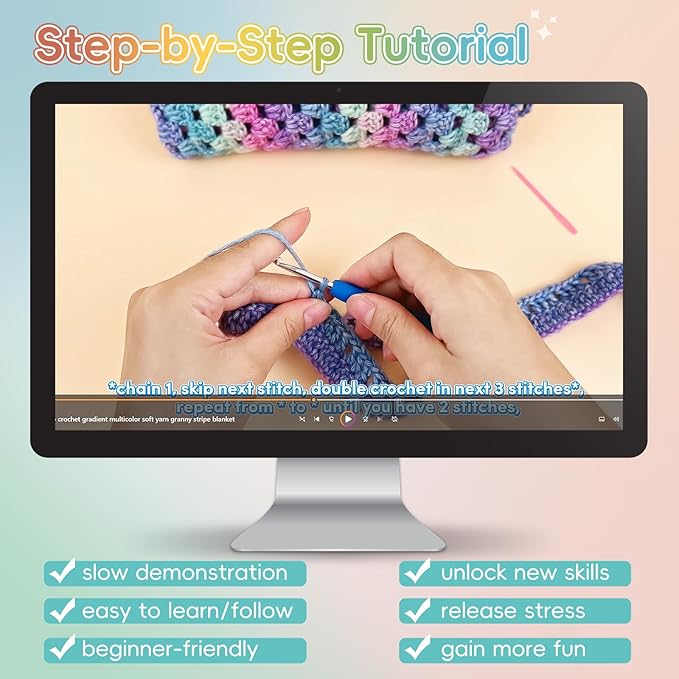 Aeelike Blanket Crochet Kit for Beginners, Super Easy Crochet Blanket Kit with Soft & Colorful Gradient Yarns Detailed Video Tutorials Crocheting Accessories, Classical Gradient & Ideal Gift