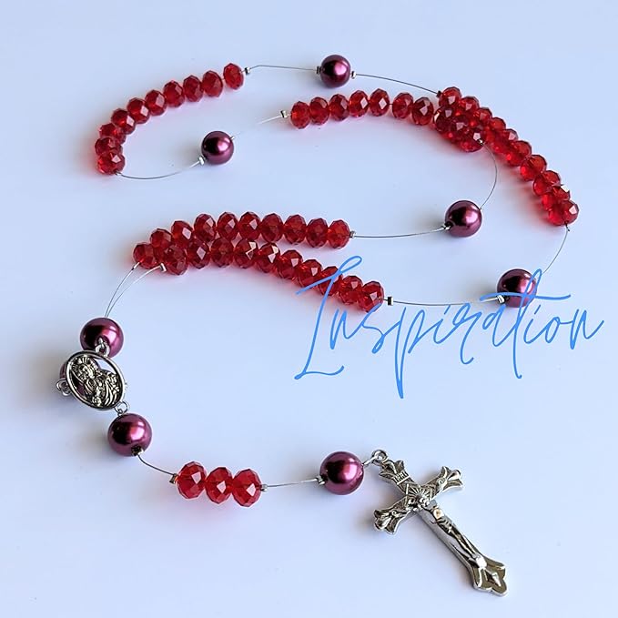 Linpeng Rosary Kit, Glass Beads Box, DIY Necklace Supplies, Catholic First Communion Gift for Kids, Dark Red, 1 kit