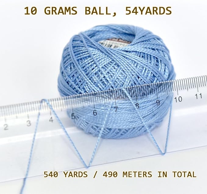 Double Mercerized Egyptian Long Staple Cotton Pearl Thread Ball 10 Grams Rainbow Color Embroidery Thread 10 Colors per Box for Crochet Hardanger Cross Stitch Hand Embroidery,Blue Series