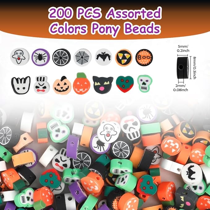 200 pcs ghost clay beads for bracelets pony beads for jewelry making clay polymer bead for crafts bead kit girls friendship bracelet making for halloween