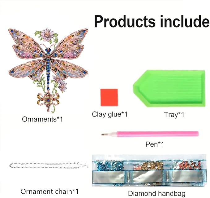 Dragonfly Diamond Art Hanging Kit for Adult Dragonflies, DIY Acrylic Dragon Fly Diamonds Painting Double Sided Pendant Dragonfly Ornaments for Christmas Tree Decoration, Birthday Gift for Mom