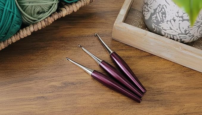 Furls Crochet Hook, Odyssey Amethyst, Nickel Plated Tip for Effortless Glide, Ergonomic Handle Crochet Hooks 7" (Odyssey - Amethyst, J - 6.00MM)