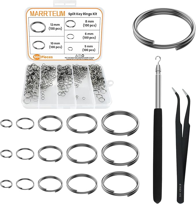 500 Pcs Double Open Jump Rings Kit, Zinc Alloy Mini Round Split Craft Jump Keychains Key Ring with Double Loops Connectors for Jewelry Making, Bracelets, Necklace, DIY (5, 6, 8, 10, 12mm)