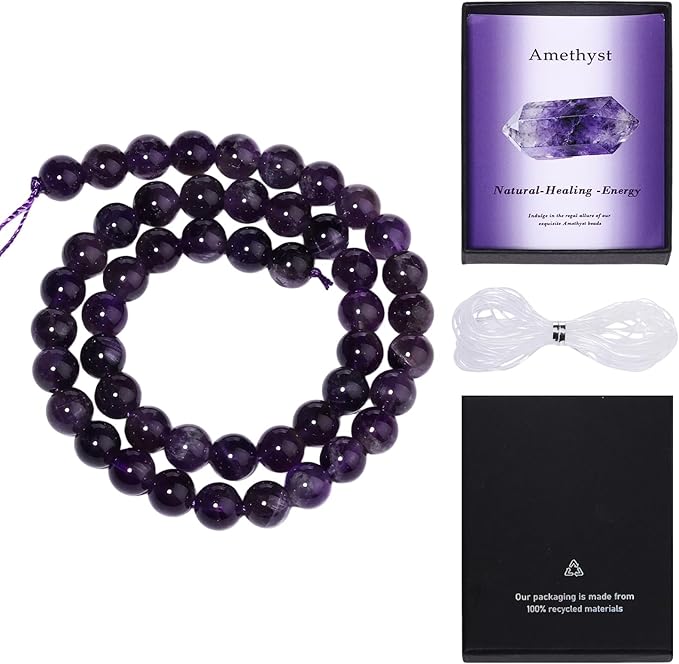 Song Xi 90pcs 4mm Natural Amethyst Stone Beads for Jewelry Making, Gemstones Beads Bracelet for Necklace Earring Keychain, with Jewelry Box and Elastic for Christmas Wedding Birthday Gift