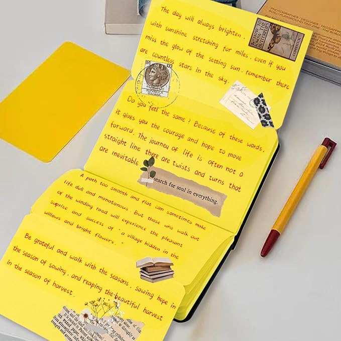 Small Premium Yellow Art Sketchbook,5.7 x 3.54 inches Mixed Media Notebook,34 Sheets 120 GSM Acid-Free Folding Drawing Papers, Hardcover Pocket Journal Sketchbook for All Artists