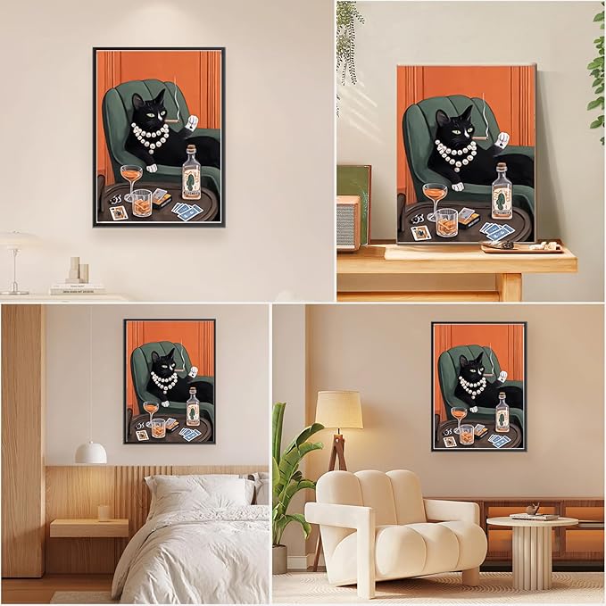 EOBROMD Framed Paint by Numbers Kits for Adults - Wooden Easel, DIY Black Cat Kits Crafts for Beginner, Painting on Stretched Canvas, Oil Paint by Numbers for Home Decor Gift 10x14 Inch
