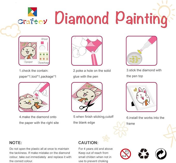5D Diamond Painting Kits for Kids 7.1‘’ X 7.1‘’ Wooden Frame Diamond Arts and Crafts for Kids Mosaic Gem Stickers by Number Kits DIY Painting Arts Crafts Supply Set Embroidery Gift (Style M)