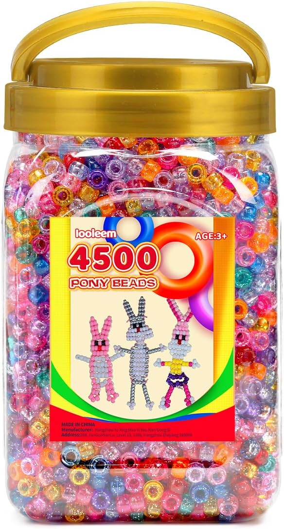 iooleem pony beads(4500pcs glitter pony beads), beads for bracelets making, crafts, beading supplies, friendship bracelets making.