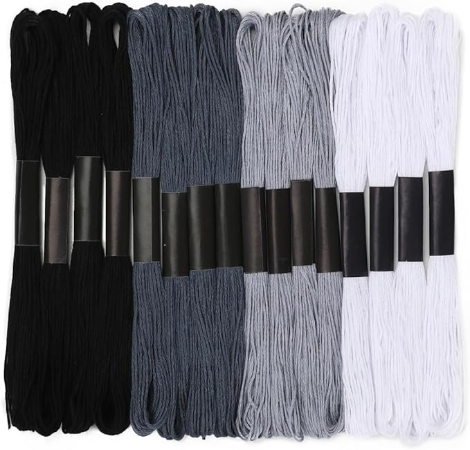 Embroidery Floss 16 Skeins 8.7 Yard Black White Friendship Bracelet String Cross Stitch Threads for Jewelry Making Bracelet Stitching Thread Floss Bracelets Making Yarn