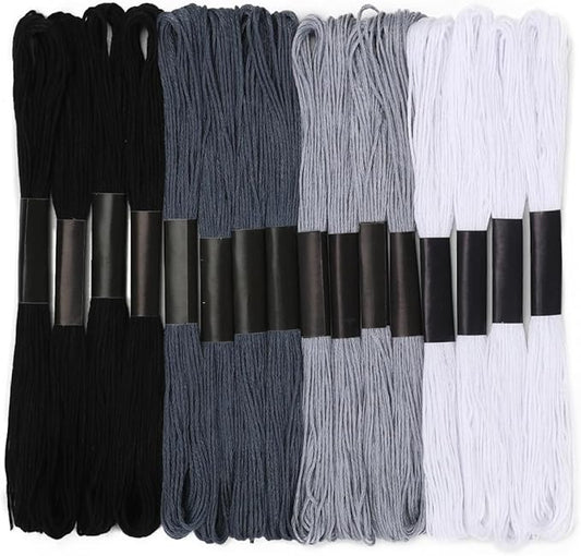 Embroidery Floss 16 Skeins 8.7 Yard Black White Friendship Bracelet String Cross Stitch Threads for Jewelry Making Bracelet Stitching Thread Floss Bracelets Making Yarn