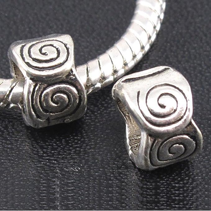 RUBYCA 50pcs Tibetan Silver Tone Spacer Beads Fit European Charms Bracelet Spiral Pattern Design