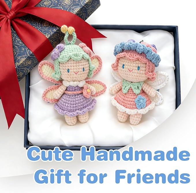 Crochet Kit for Beginners, Crochet Starter Kit with Step-by-Step Video Tutorials, Easy Beginner Crochet Kit for Adults, Crochet Animals Crafts Crochet Kits, Easy Knitting Kit. (Cute Angel 2 Pick)