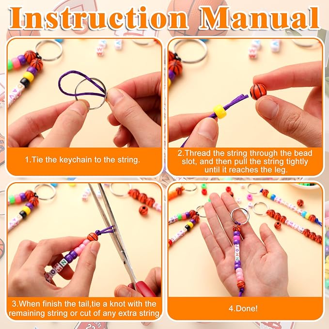 Landical 564 Pcs Sports Keychain Making Kit DIY Baseball Basketball Football Soccer Bead Keychain Craft Adjustable Letter Bead Sport Party Favor Gift Backpack Accessories Holiday Decor(Retro Color)