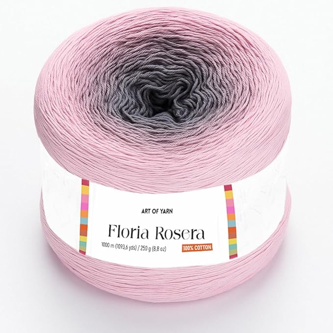 Floria Rosera Ombre 100% Cotton 250g (8.80oz) 1094 Yards Fine 1 Vibrant Multicolor Rainbow for Crochet Knitting Amigurumi Crafts Ideal for Spring Summer Projects Thick Soft