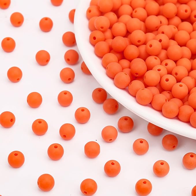 bonny boxx 500pcs 8mm matte orange-red acrylic round beads, frosted plastic resin bubblegum balls chunky gumball beads for necklace and bracelet making, crafting supplies