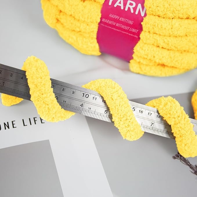 Chunky Yarn for Hand Knitting and Blankets – Super Soft Jumbo Chenille Yarn Pack for Crocheting, Bulky DIY Projects, 8 Skeins(Buttercup)