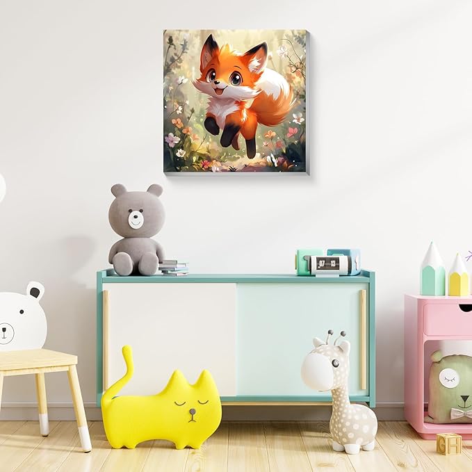 Reivworl Paint by Numbers Kit for Kids with Frame and Easel, Fox Paint by Number for Kids Age 6-8-12, Paint by Numbers Kits for Gifts and Home Decor - 8X8Inch