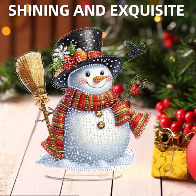 LAKEQUILL Christmas Diamond Painting Kits, Tabletop Ornament, Stand Up Diamond Art Desktop Kits for Home Office Decor, New Year Gift - Xmas Snowman