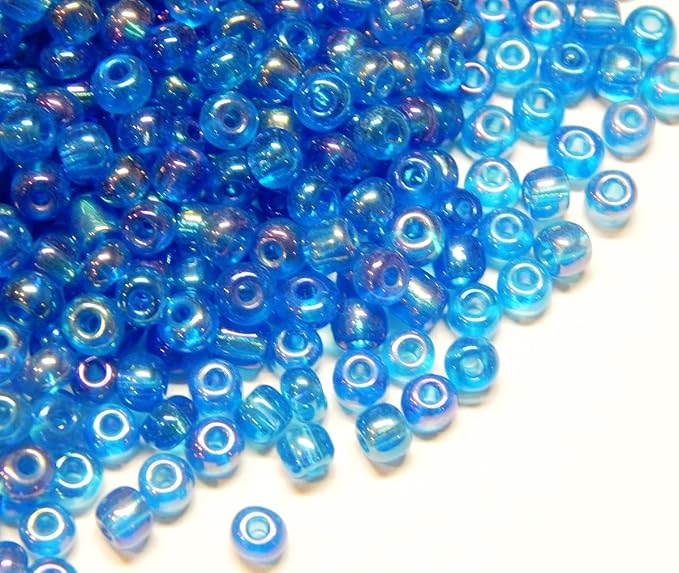 Perlin Glass Seed Beads 4mm 6/0 Round 1100pcs Mini Small Pony Spacer Beads Kit for Jewelry Making Earrings Bracelets Pendants Waist DIY Handmade (Blue AB Transparent)