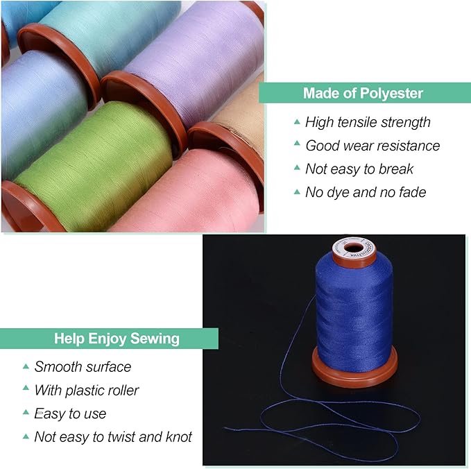 uxcell 40D/2 Sewing Thread 1100 Yards Polyester Household Sewing String Hand Stitching Polyester Cord for Clothing Stitching Shoe Bag Repairing DIY Craft Indigo