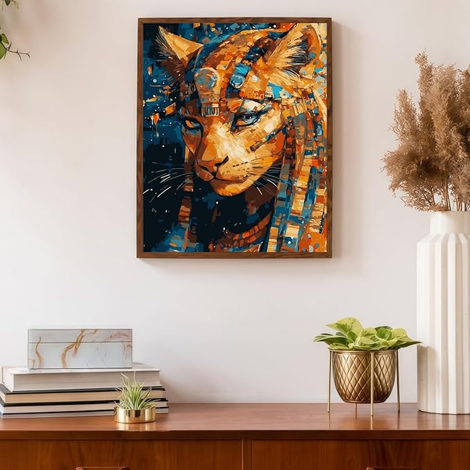 Mosaflare Paint by Numbers for Adults Beginner, Egypt Cat Adult Paint by Number Kits on Canvas, DIY Acrylic Oil Easy Painting by Numbers for Home Wall Decor 16X20 inch (Without Frame)