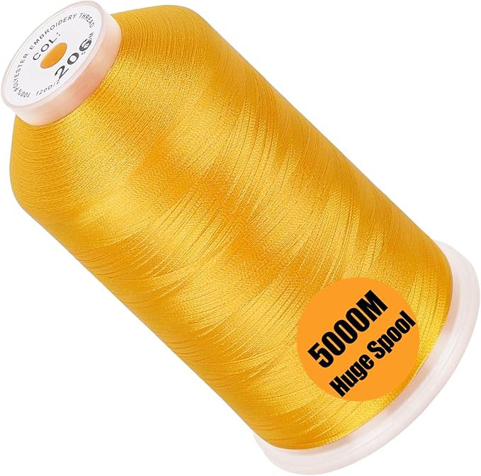 New brothread - Single Huge Spool 5000M Each Polyester Embroidery Machine Thread 40WT for Commercial and Domestic Machines - Harvest Gold