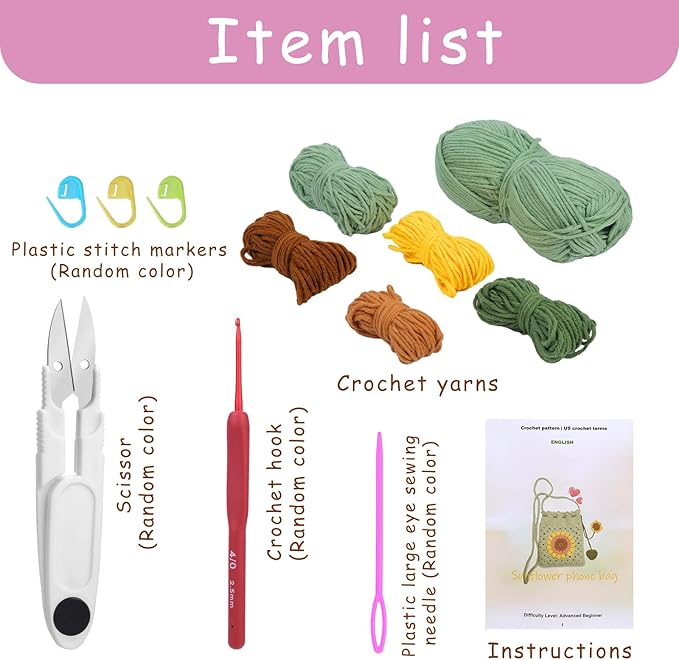 Pnytty Crochet Kit for Beginners Phone Bag Beginners Crochet Kit, Crochet Craft Starters Kits for Adults with Easy Step-by-Step Video Tutorials