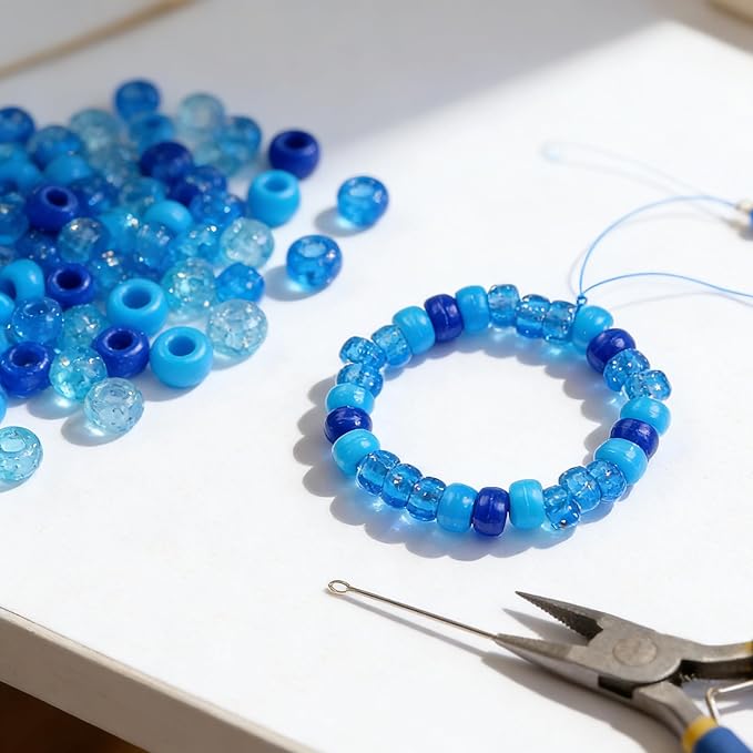 1000pcs Pony Beads, 15 Color Kandi Beads for Bracelets Making Kit, Hair Braids Crafts Jewelry Making Crafts Friendship Necklace Earrings DIY(Blue Mixed Color)