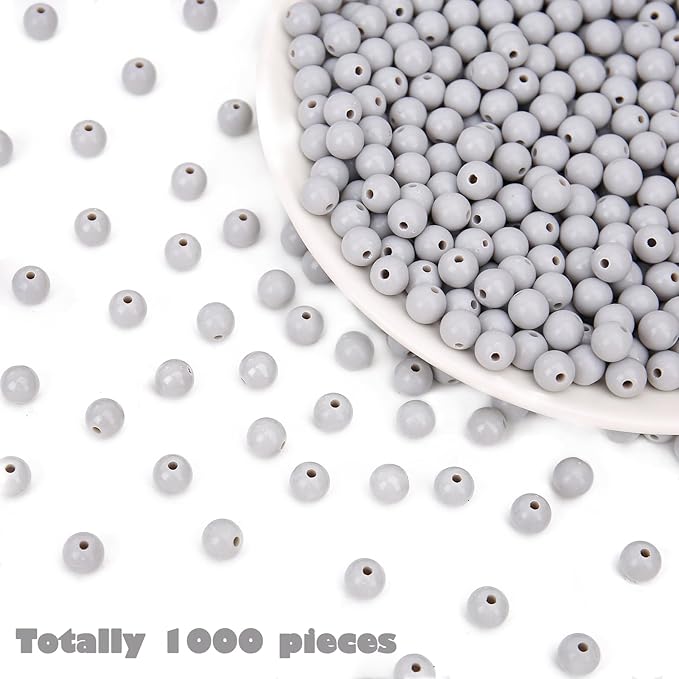 bonny boxx 1000pcs 6mm smooth grey round beads, plastic resin bubblegum balls chunky gumball beads for necklace and bracelet making, crafting supplies