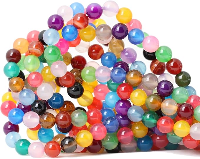 45PCS 8mm Colorful Agate Gemstone Round Loose Beads for Jewelry Making 1 Strand 15"