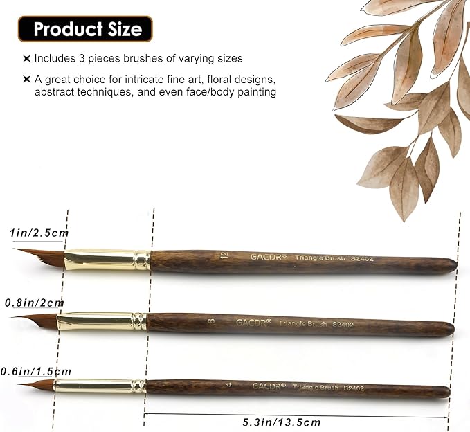 Wedge Paint Brushes for Watercolor,Oil, Acrylic, and Gouache Paint, Pointed Triangle Pinstriping Artist Brush Set with Short Handle
