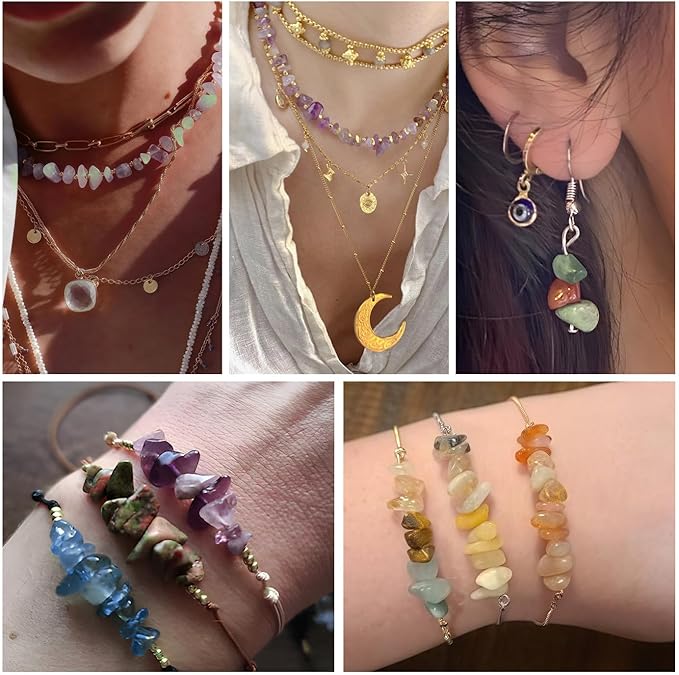 ZHIYUXI Natural Stone Beads for Jewelry Making Gemstone Crystal Beads with Beading Wire Earring Ring DIY Making 1600PCS 20Colors