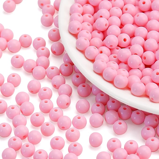 bonny boxx 200pcs 10mm smooth light pink acrylic round beads, plastic resin bubblegum balls chunky gumball beads for necklace and bracelet making, crafting supplies